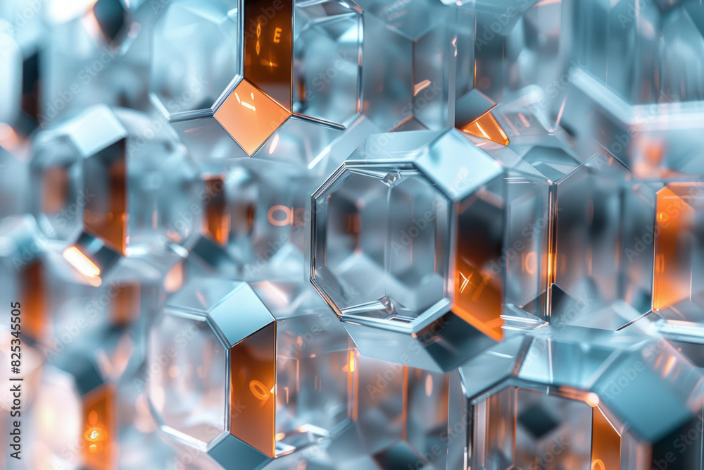 Aufkleber Abstract isometric hexagonal prisms connected by minimalist Bluetooth symbols, creating a network pattern,