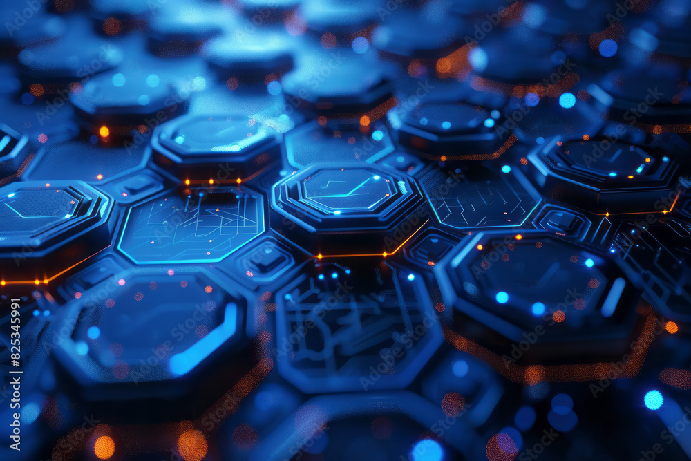 Leinwandbilder isometric background featuring repeating hexagons and embedded satellite icons,