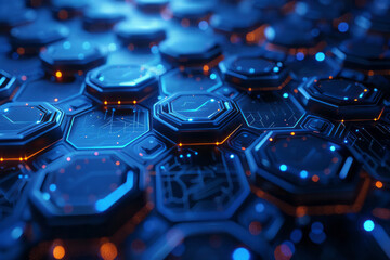 Isometric background featuring repeating hexagons and embedded satellite icons,