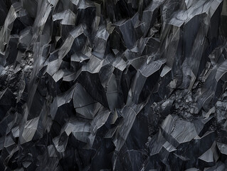 Close-up of jagged, black rocks with a rough, textured surface