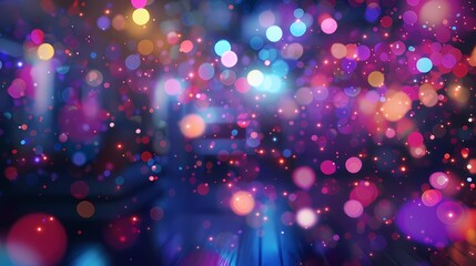 A lively scene of a lively nightclub, with a defocused background of twinkling particles