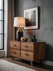 A modern bedroom with beautiful dresser, interior design, 