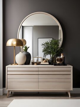 A modern bedroom with beautiful dresser, interior design, 