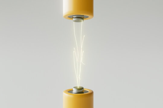 3D Render of an AA Battery with Electric Spark Close-Up