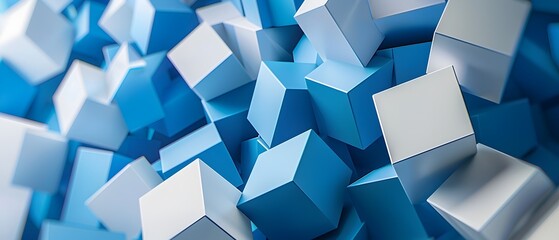 Vibrant Blue Geometric Shapes and Cubes in Modern 3D Polygon Abstract Background