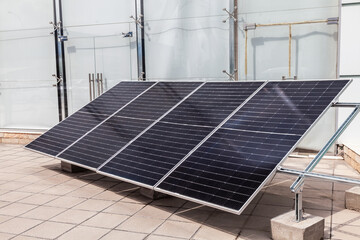 Solar panels receive sunlight and convert it into electricity.