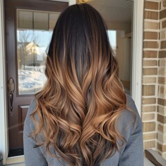 Woman with Beautiful Ombre Hair Standing at Doorway