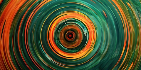 Bold concentric circles in hues of in green and orange tones, radiating energy and intensity in a captivating abstract design,concept of graphic and web design,advertising presentations and banners,