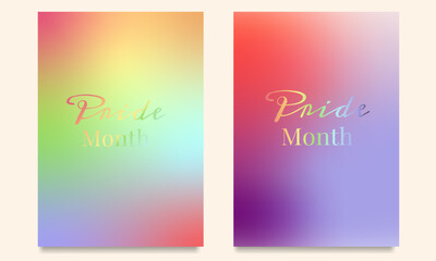 Pastel rainbow-inspired trendy gradient, minimalist pride month posters infused with vibrant queer energy for your covers, backgrounds, flyers
