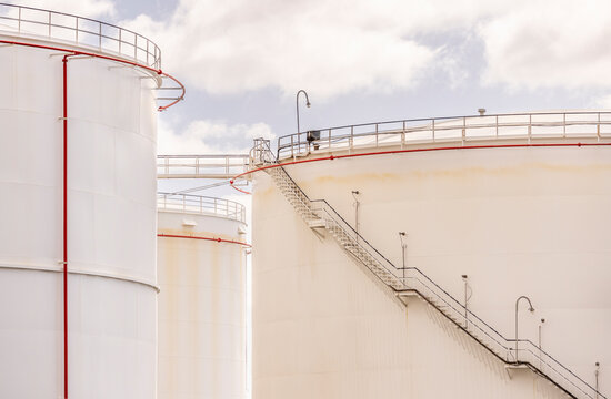 Petroleum gas tanks in a depot.