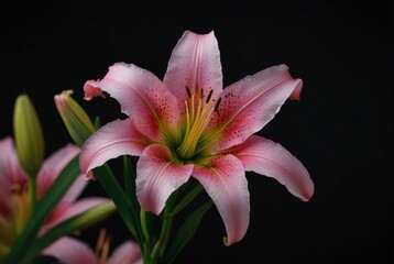 Fototapeta premium pink lily on a black background