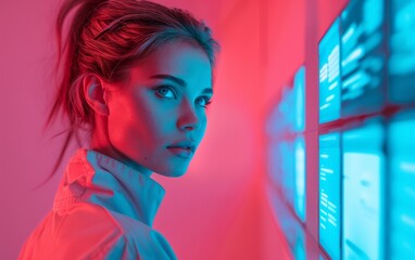 Cyber Security Expertise in Action: Focused Professional Woman in High-Tech Office Environment Analyzing Holographic Interfaces