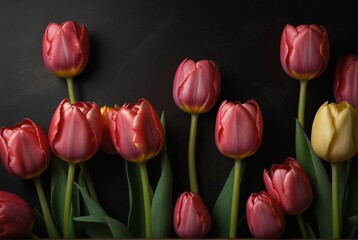 Fototapeta premium tulips on a black background