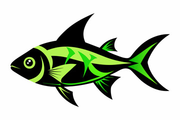 A green fire tetra fish silhouette black vector artwork illustration 