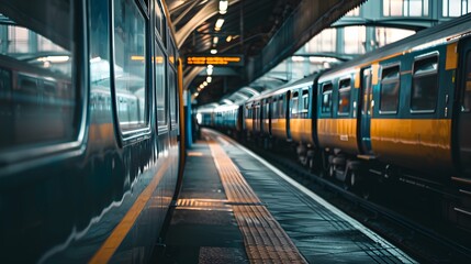 Fototapeta premium Side profile of a locomotive in motion, captured with cinematic precision and professional photography techniques.
