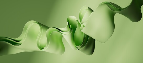 Abstract green wallpaper. Curvy folded paper background. 3d render