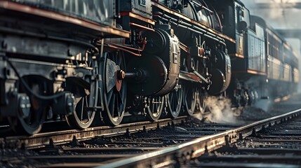 Obraz premium Side profile of a locomotive in motion, captured with cinematic precision and professional photography techniques.