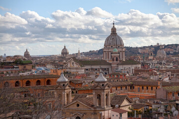 Fototapeta premium Aerial view of Church of Saints Ambrose and Charles Borromeo in Rome
