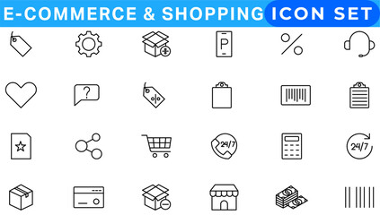 Big collection icon set. Related delivery and logistics. Outline icon collection. Supply chain, value chain, logistic, delivery, manufacturing, commerce