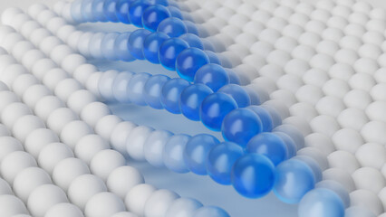 3d render. Abstract background of blue and white balls. Metaphor of anomaly in ordered structure....
