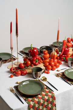 Composition of colorful vegetables on table served in luxury style