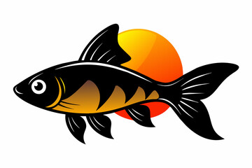 A sunset platy fish silhouette black vector artwork illustration