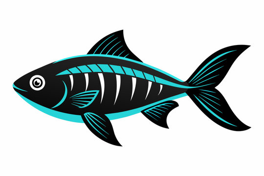 A Turquoise Rainbow Fish Silhouette Black Vector Artwork Illustration