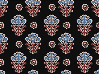 TRADITIONAL AJRAKH PATTERN, HAND BLOCK PRINT, BATIK PRINT, INDIAN TEXTILE BACKGROUND, FLORAL BACKGROUND, KALAMKARI PRINT, HAND DRAW TEXTILE PATTERN, TEXTILE