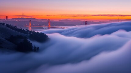 A wonderful view of the bridge emerging from the fog