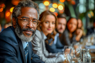 Obraz premium Diverse group of business professional at meeting, diversity equity inclusion concept, copy space