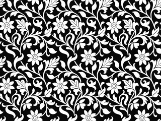 Obraz premium HAND DRAWN MONOCHROME FLORAL PAISLEY SEAMLESS BAROQUE, RENAISSANCE, FLORAL REPEAT PATTERN IN VECTOR