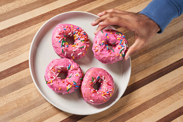 Pink Donuts, Blue Jacket (horizontal)