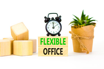 Flexible office symbol. Concept words Flexible office on beautiful wooden block. Beautiful white...