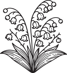 Delicate Lily of the Valley Tattoo. Lily of the Valley vector illustration, beautiful Lily of the Valley flower bouquet, hand-drawn coloring pages, and book of artistic, blossom Lily of the Valley
