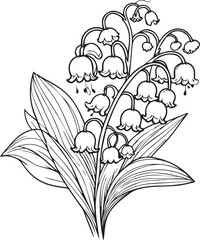 Lily of the Valley tattoo isolated, hand-drawn floral element. vector illustration bouquet of Lily of the Valley tattoo, sketch art beautiful Lily of the Valley tattoo roseus flower tattoo, coloring p