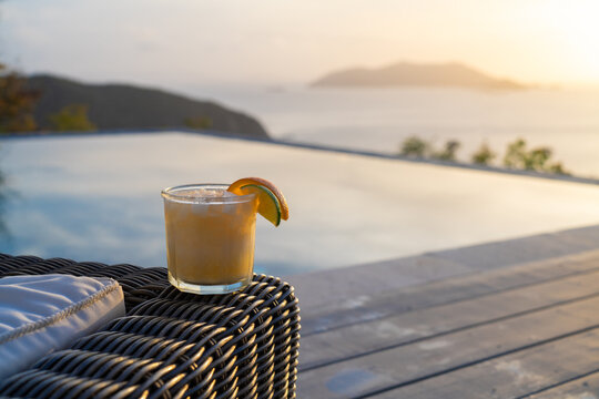 Sunset Rum Drink at Luxury Caribbean Vacation Home Pool