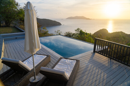 Sunset at Luxury Caribbean Vacation Home Pool