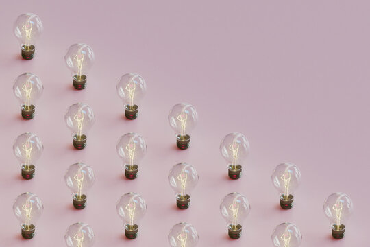 Array of Light Bulbs on Lavender Background