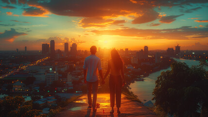Fototapeta premium A couple travel in thailand bangkok city background,generative ai
