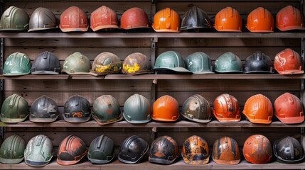 The row of safety helmets