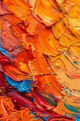 Dramatic red and orange paint textures on canvas