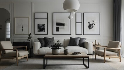 A modern and minimal living room with sofa, interior design, 