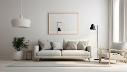 A modern and minimal living room with sofa, interior design, 