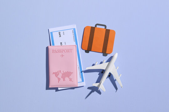 Travel various items in paper art style with pastel color