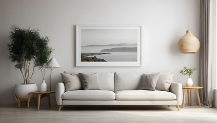 A modern and minimal living room with sofa, interior design, 
