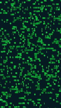 Abstract AI technology artificial intelligence background. Big data, block chain and binary coding on phone monitor screen. 4K vertical video animation 3d rendering.