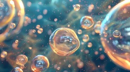 A scene of a bubble chamber, with a background of particles of matter and gas