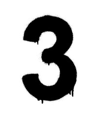 Stencil with the number 3 with paint smudges. Black symbol on a white background. Vector illustration