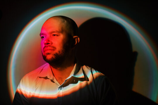 Man with Colorful Halo Light Effect