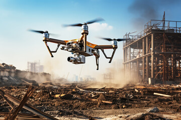 generated illustration safety drone over construction site. video surveillance or industrial inspection.